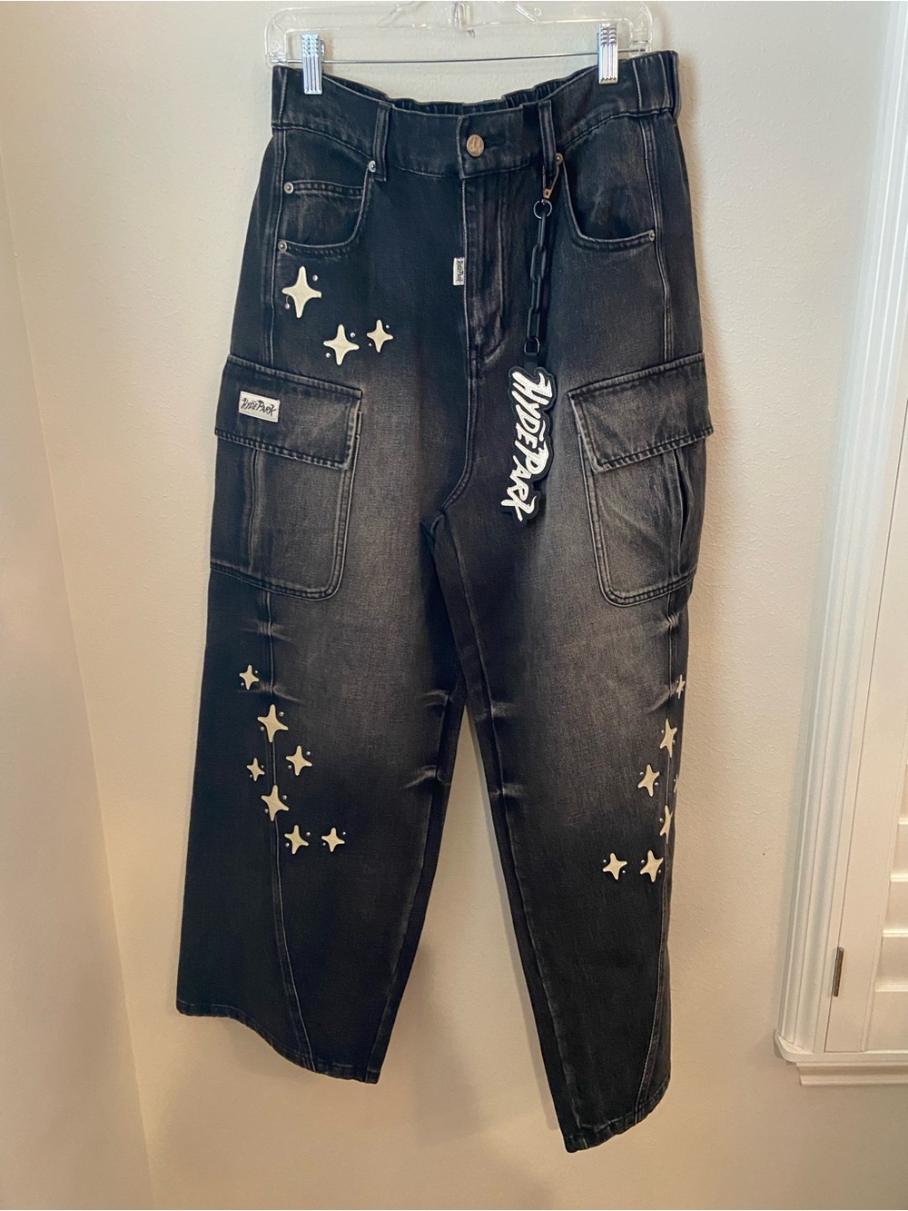 Hyde Park Sk8 or Die Wide Leg Cargo Jeans Black Star Denim